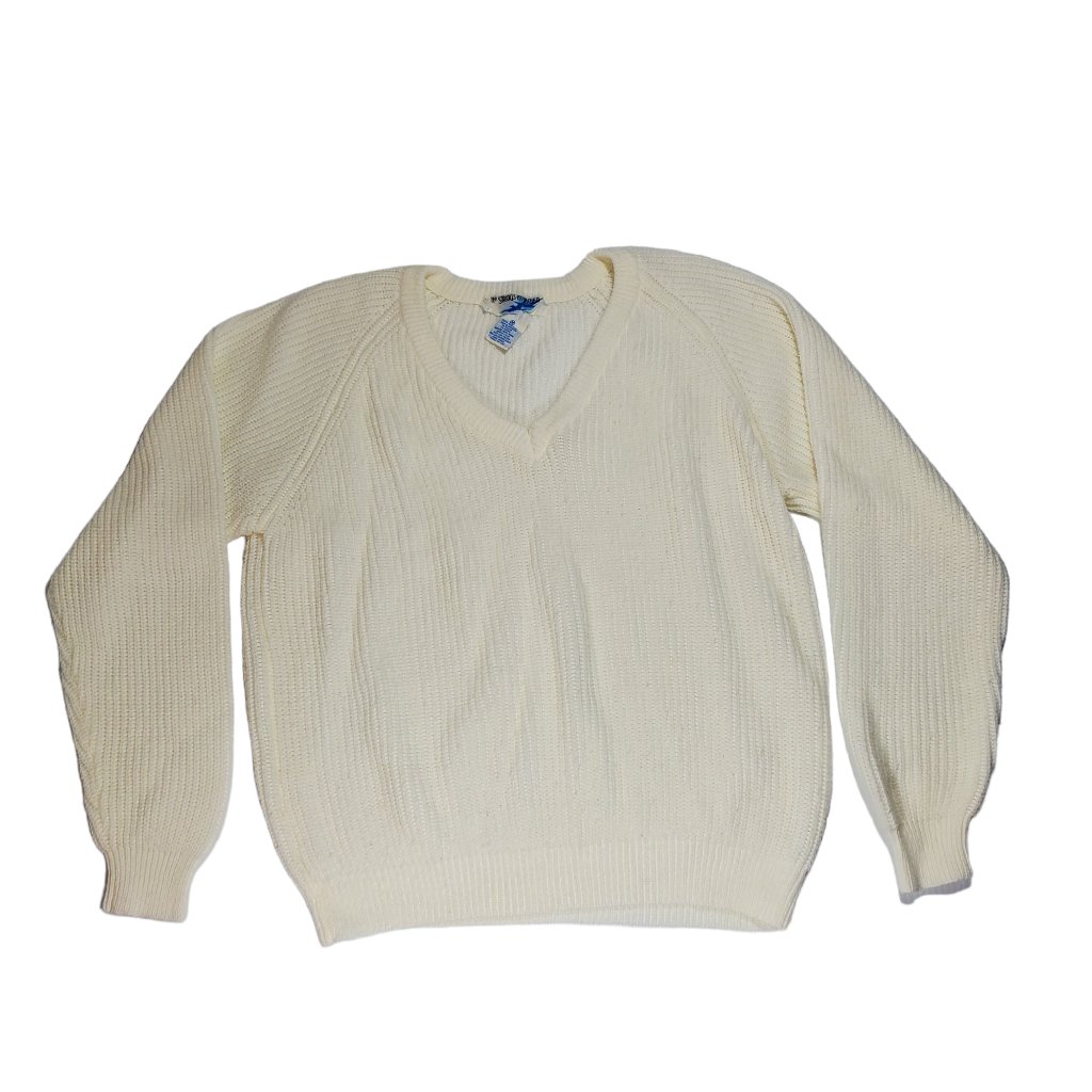 Vtg 80s No Strings Attached Chain Knit Sweater V-Neck Grandpa Granny Coastal